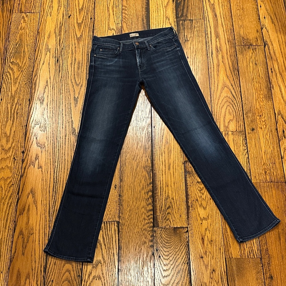 MOTHER THE RASCAL INK & PAPER SIZE 27 MID RISE 5-POCKET DARK WASH BLUE JEANS